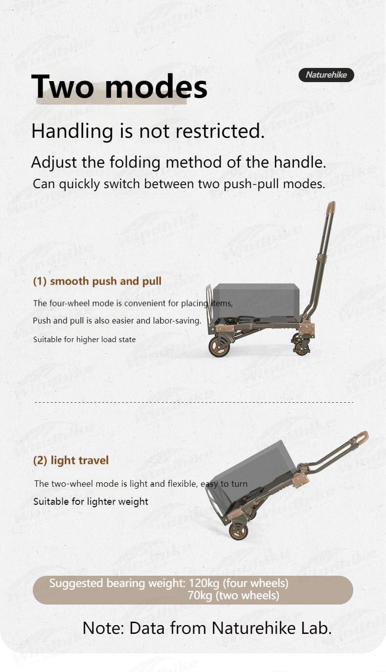 Naturehike TC08 Outdoor Foldable Trolley Multi Functional 2 In 1 Camping Small Cart Portable Luggage Push Pull Folding Cart Wagon Equipment