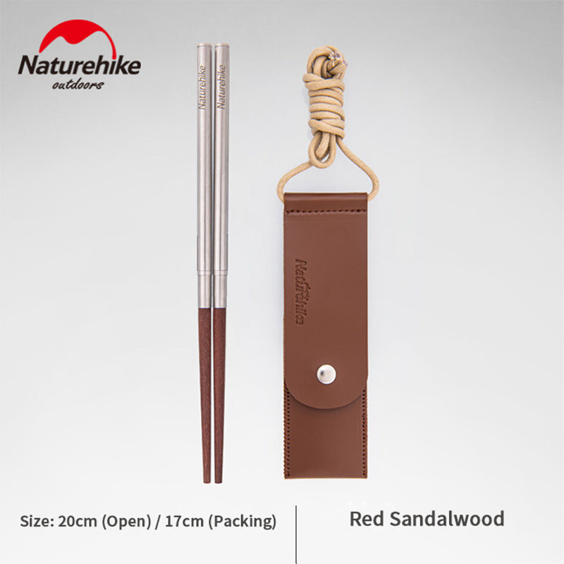 Naturehike Camping Chopsticks Solid Wooden and Stainless Steel 2 Section Wood Chop Stick Reusable Outdoor Chopstick with Case Tableware Utensil