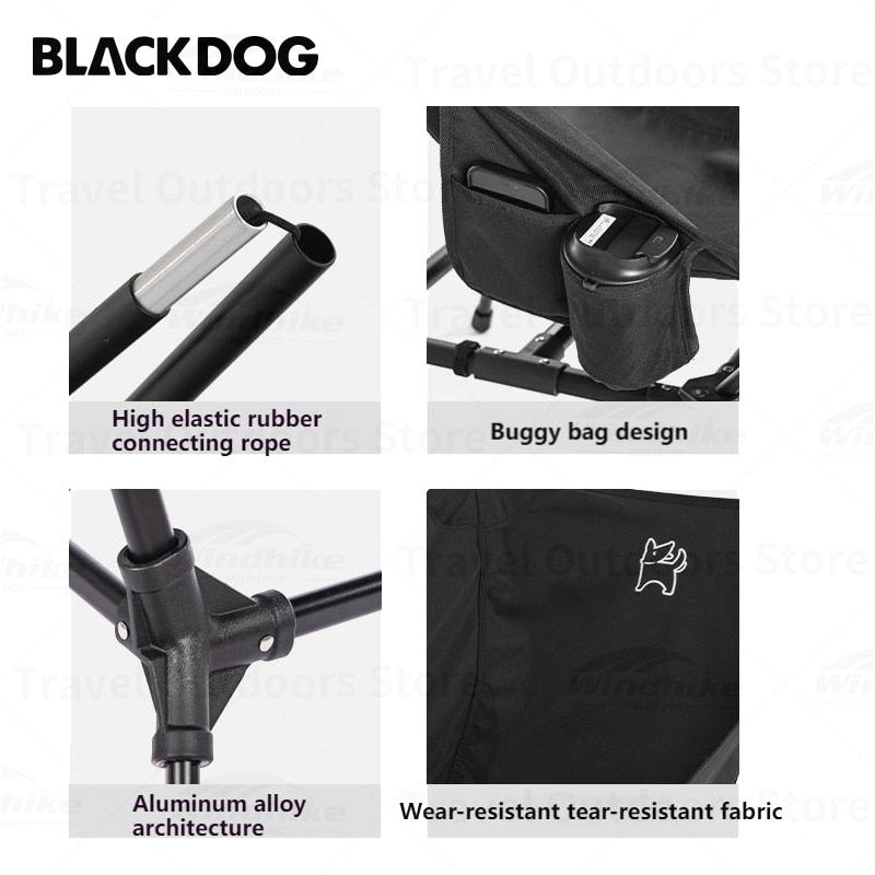 BLACKDOG by Naturehike Ultralight High Back Black Aluminum Adjustable Height Beach Moon Chair Outdoor Camping 150kg Max Weight Bearing Camping Chair