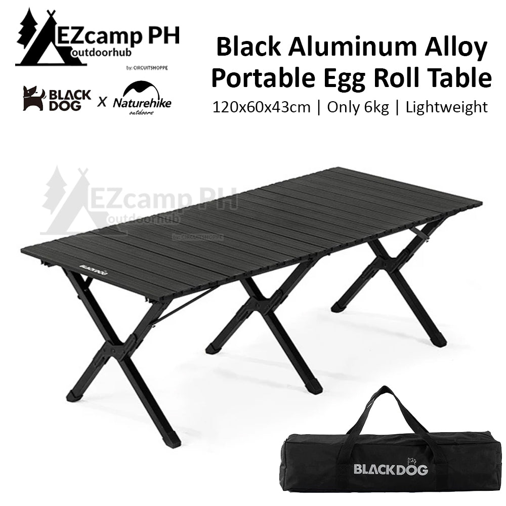 BLACKDOG by Naturehike Black Aluminum Alloy Egg Roll Camping Table Portable Folding Lightweight Outdoor Camp Foldable Table Large 6 Leges Heavy Duty