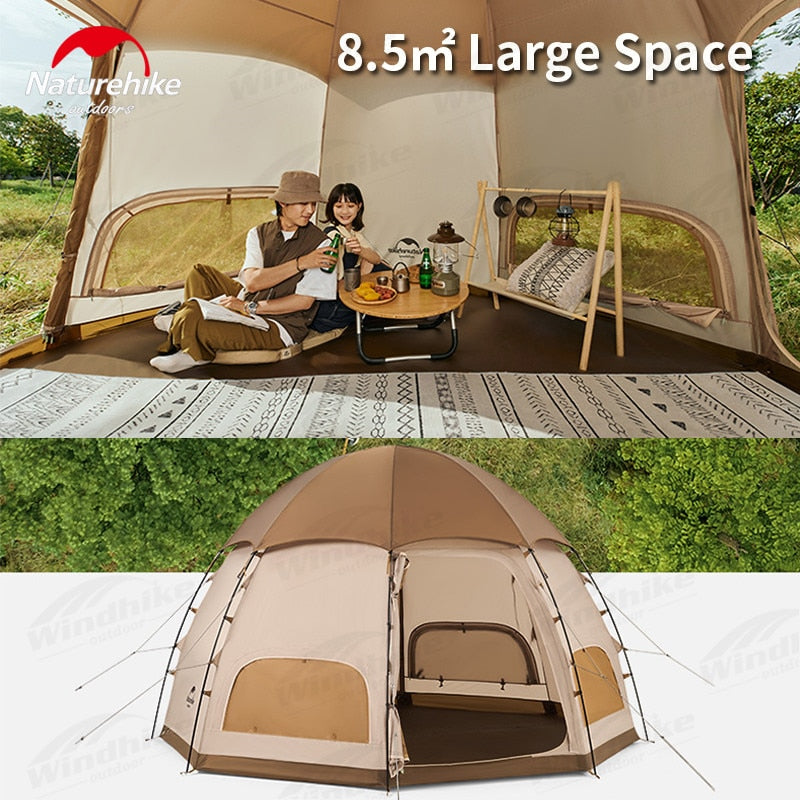 Naturehike MG Octagon Dome Style Camping Tent for 4 Person 2 Doors Multiple Window Breathable Waterproof Tent 8.5sqm Octagonal Structure with Mat