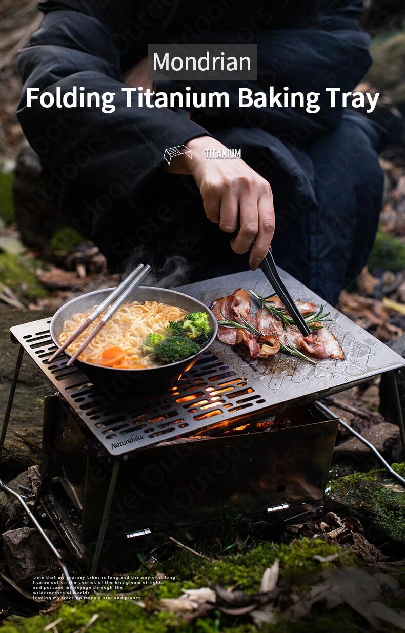 Naturehike 2021 New Titanium Baking Tray Ultralight Outdoor Barbecue Metal Plate Portable BBQ Fire Grill For Camping Hiking Picnic Baking With Storage Bag Nature Hike