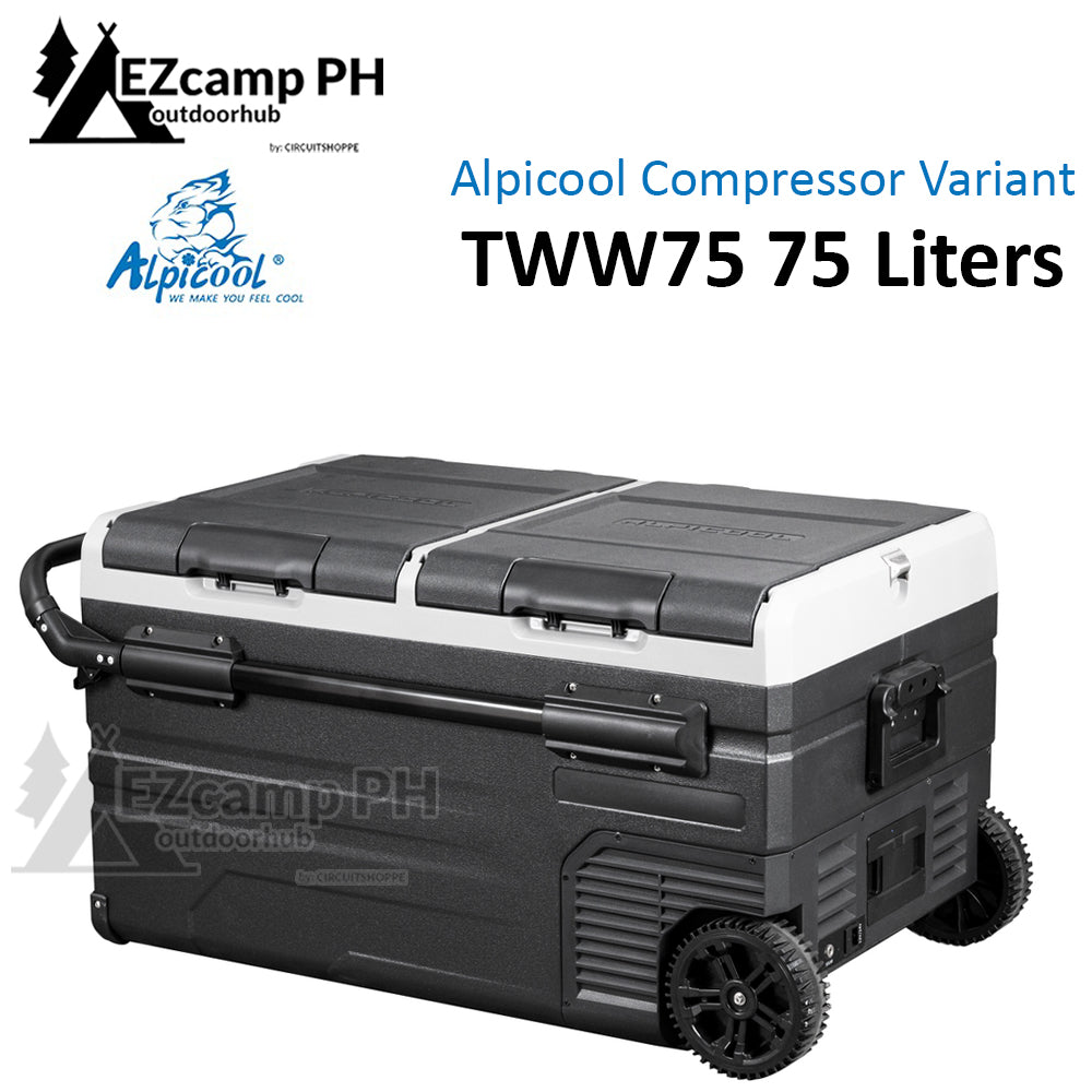ALPICOOL TWW Series TWW75 75L 12V 24V DC Car RV Dual Zone 2 Door Wheel Trolley Portable Camping Refrigerator LG Compressor Cooler Ref Fridge Freezer