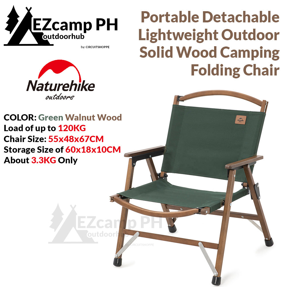 Naturehike Premium Portable Folding Wooden Outdoor Camping Kermit Chair Solid Wood Material Glamping Detachable Ultralight Foldable Camp Steady Chair Nature Hike Picnic Beech Walnut Finish