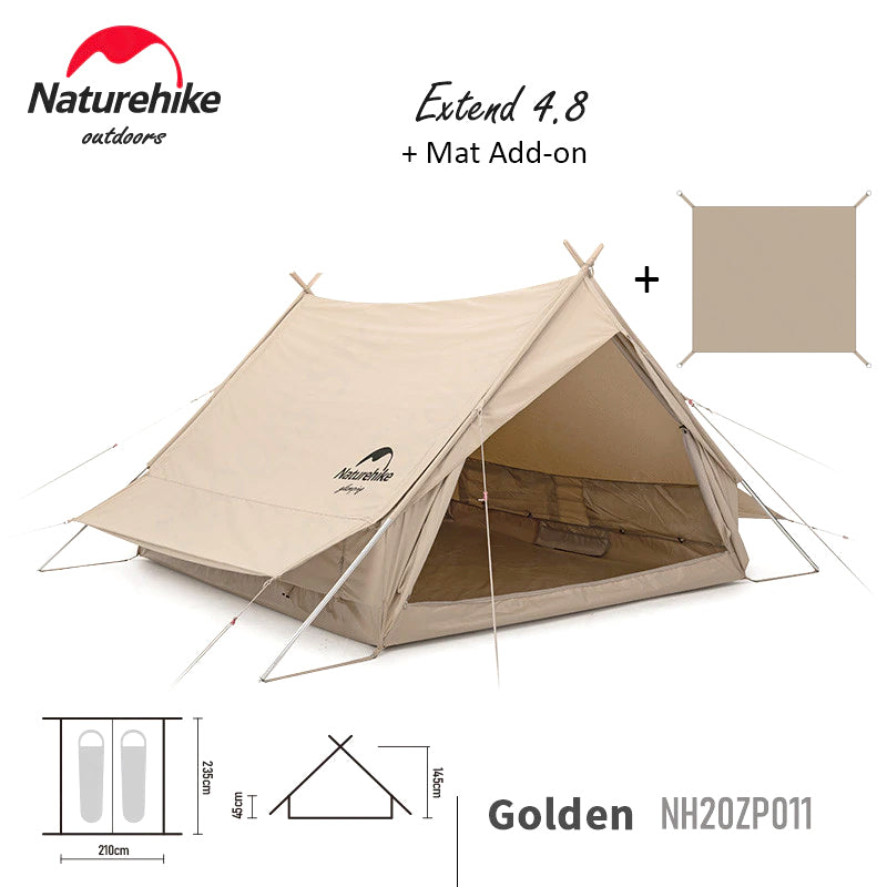 Naturehike EXTEND Series 4.8 2 to 4 Person Blended Cotton Outdoor A-Roof Glamping Camping Tent Eaves 4.8m² Portable with Awning Shelter Waterproof