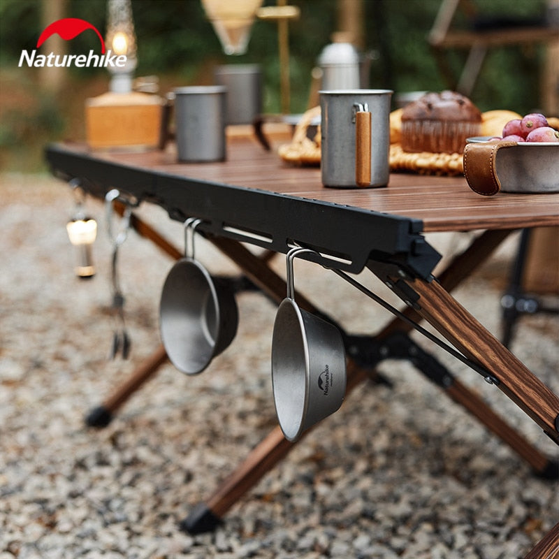 Naturehike Aluminum Alloy Ultralight Folding Egg Roll Camping Portable Table Large 125cm with Hanging Rack for Utensils Outdoor Foldable Wood Wooden