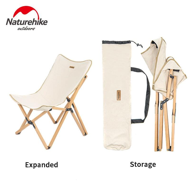 Naturehike Folding Camping Moon Chair Wooden Ultralight Portable Solid Beech Wood Oxford Cloth Glamping Chair Steady Outdoor Travel Daily Leisure