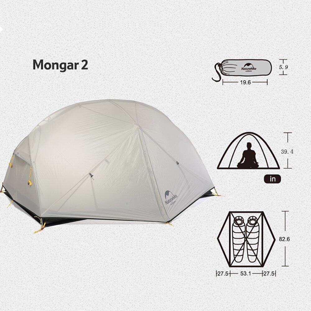 Naturehike MONGAR Series 2 Person 3 Season Camping Backpacking Hiking Ultralight Portable Outdoor Tent Waterproof Windproof 15D 20D Light Weight