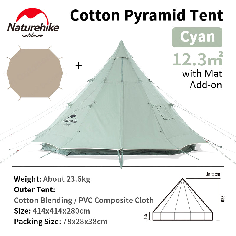 Naturehike BRIGHTEN Series 12.3 Blended Cotton Pyramid Bell Camping Glamping Tent 12.3m² Large Family Group Waterproof for 8 Person Tipi 12