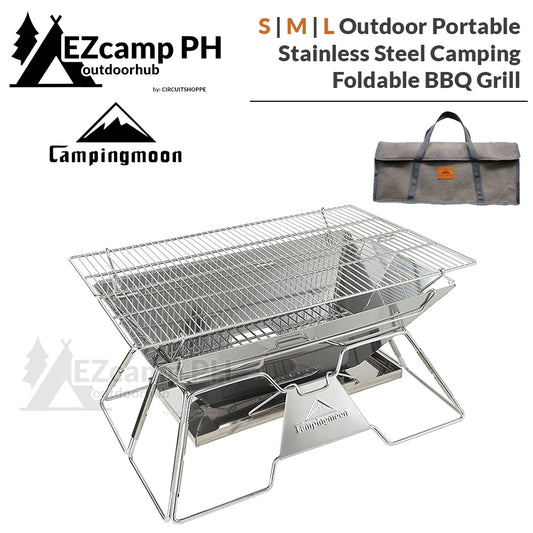 CAMPINGMOON Outdoor Portable Camping BBQ Grill Pure Stainless Steel X-Mini MT-2 MT-3 Charcoal Fire Wood Pit Bonfire Multi Purpose Small Medium Large