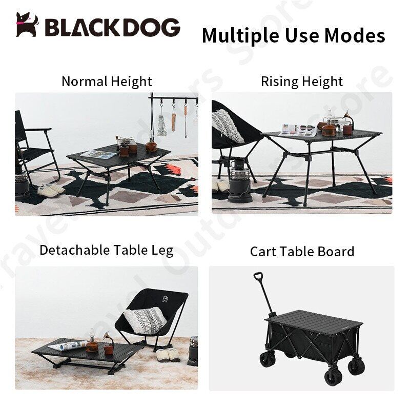 BLACKDOG by Naturehike Multifunction Aluminum Alloy Portable Folding Outdoor Camping Table High Low Adjustable Height Lightweight Table Cart Ready Foldable Board Nature Hike Black Dog