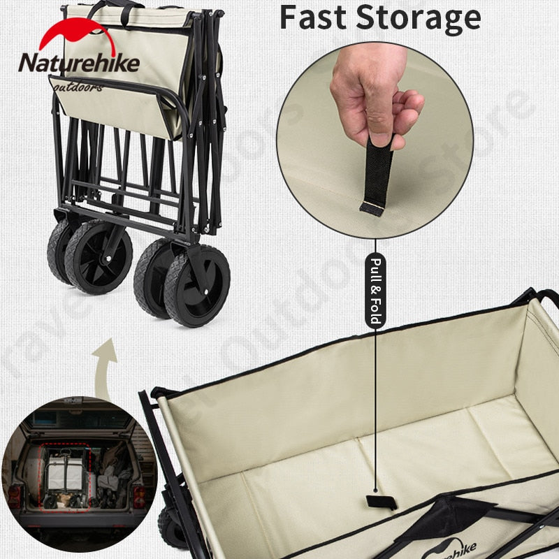 Naturehike Outdoor Portable Carrying Light Trolley Foldable Carry Camping Push Cart with Tabletop Collapsible Folding 4 Wheel Utility Luggage Wagon