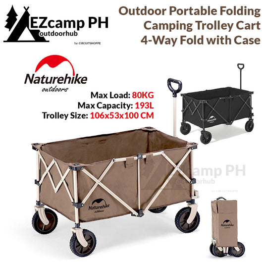 Naturehike TC02 193L Outdoor Portable Black Trolley Carrying Cart 4 Way Folding Camping Glamping Camp Travel Wagon 80KG Max Load Foldable Collapsible