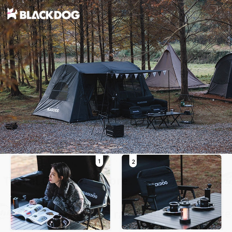 BLACKDOG by Naturehike Black Portable Folding Low Chair with Coffee Cup Holder Version 200kg Max Load Kermit Lying Camping Outdoor Foldable Seat