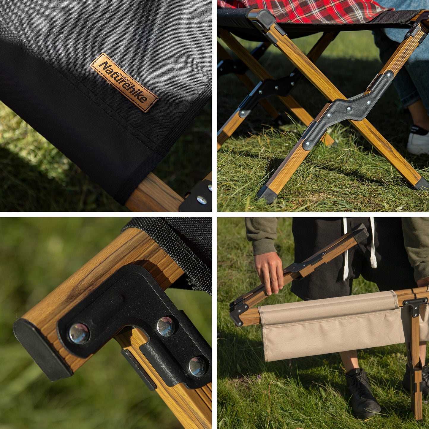 Naturehike Outdoor Portable Folding Double Stool Camping Chair Foldable Camp Seat up to 160KG Max Load Aluminum Wood Grain Light Weight 2 Seater Nature Hike