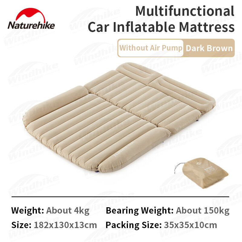 Naturehike Car Inflatable Mattress Air Bed Universal Auto Camping Comfortable Optional 12V Car Socket Airbed Pump PVC Suede Portable Sleeping Pad Mat