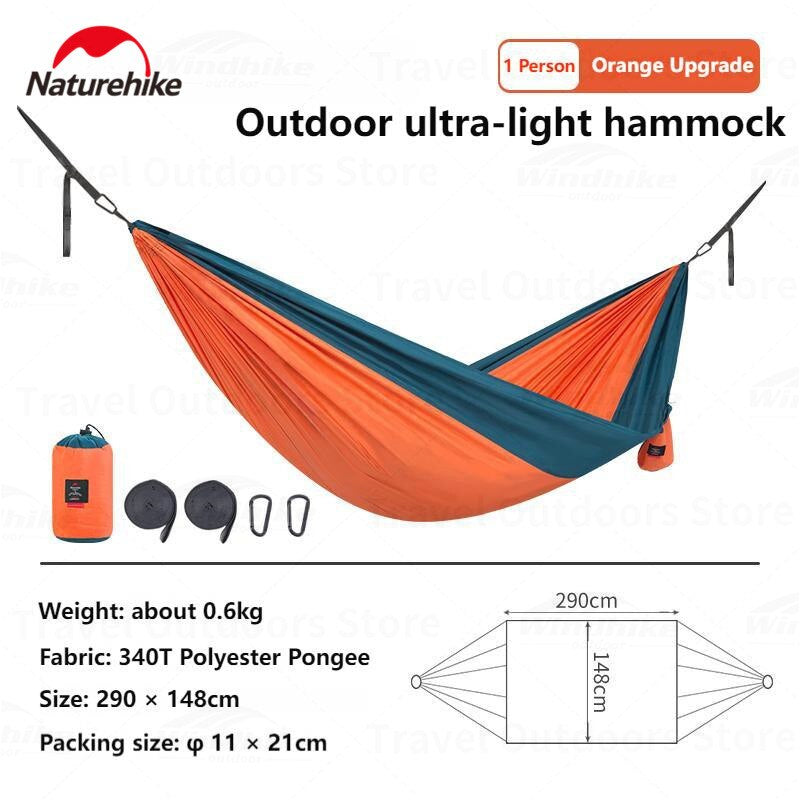 Naturehike LONE BOAT Series 1 and 2 Person Portable Outdoor Camping Hammock 340T Ultralight Single Double 200kg Max Picnic Tree Swing Hanging Bed