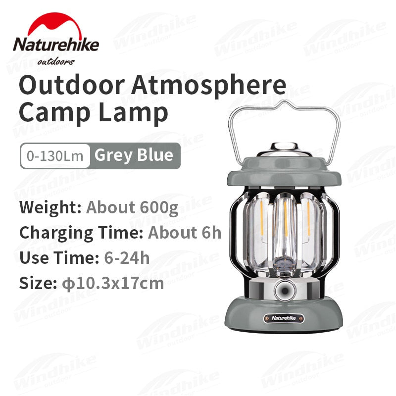 Naturehike Outdoor Atmosphere Camping LED Lamp Lights USB Type C Charging Retro Style IPX4 Waterproof Camp Tent Lantern Ambient Portable Lighting