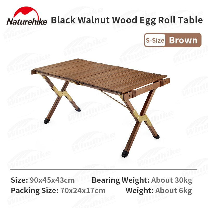 Naturehike Walnut Wood Egg Roll Folding Portable Camping Outdoor Table Small Large Size Solid Wooden Foldable Copper Plated Heavy Duty Support