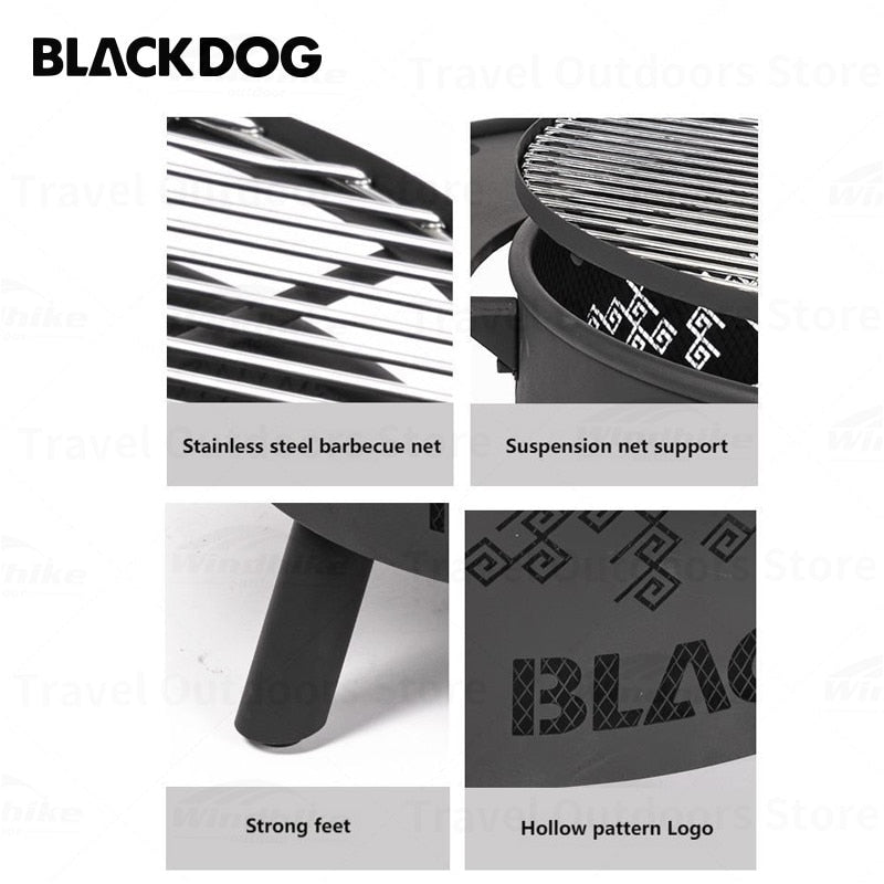 BLACKDOG by Naturehike 3-5 People 47cm Outdoor Black Barbecue Charcoal Firewood Grill Burner Picnic Camping Bonfire Rack BBQ Grilling Fire Wood Pit