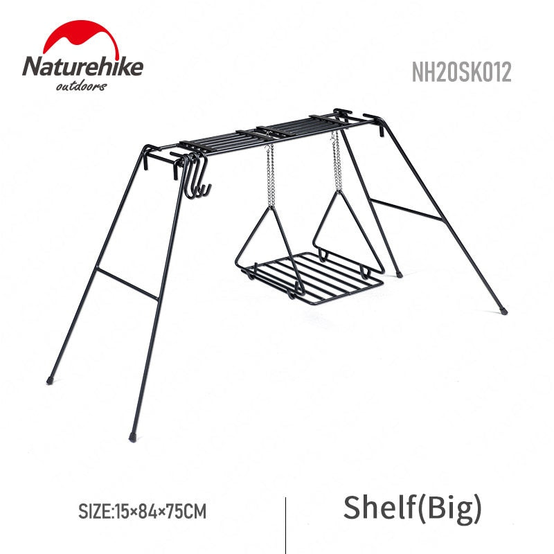 Naturehike Camping Wrought Iron Shelf Portable Multifunctional Triangle Hanging Rack Outdoor Hang Pot Cooking Grilling BBQ Grill Adjustable 2 Sizes