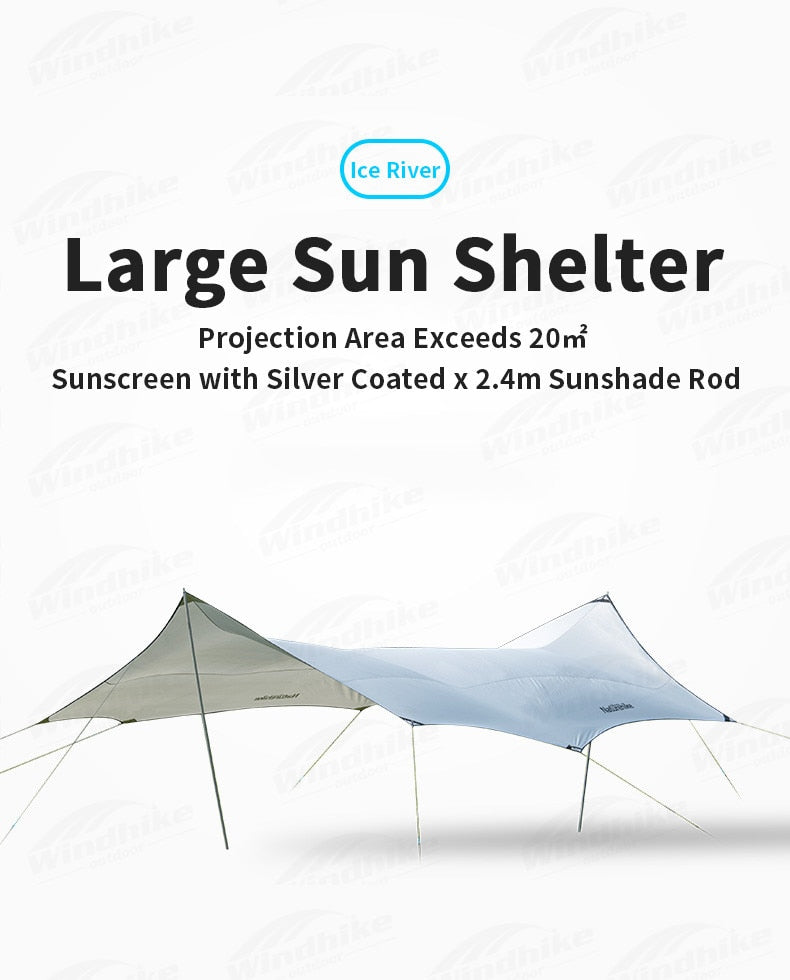 Naturehike CLOUD MORAINE Extra Large Camping Awning Canopy Shelter Tarp Tent with 2 Poles UPF50+ Sun Screen 20sqm Shade Area Waterproof Silver Coat