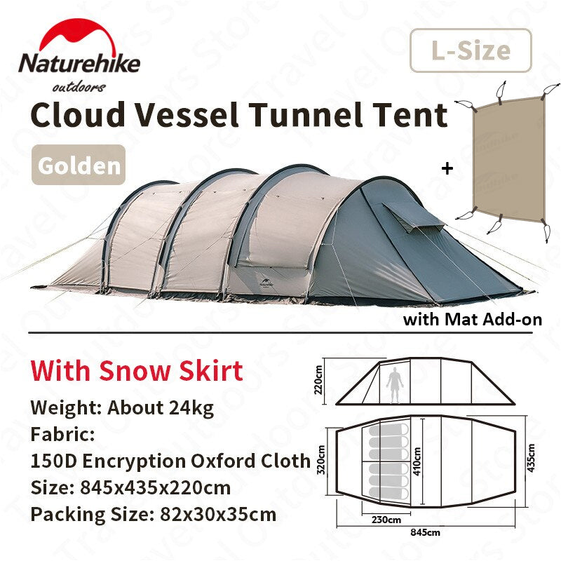 Naturehike CLOUD VESSEL Series 4 Rod Tunnel Camping Portable Outdoor Tent Family Waterproof Windproof 20 SQM Large Shelter with Projector Screen