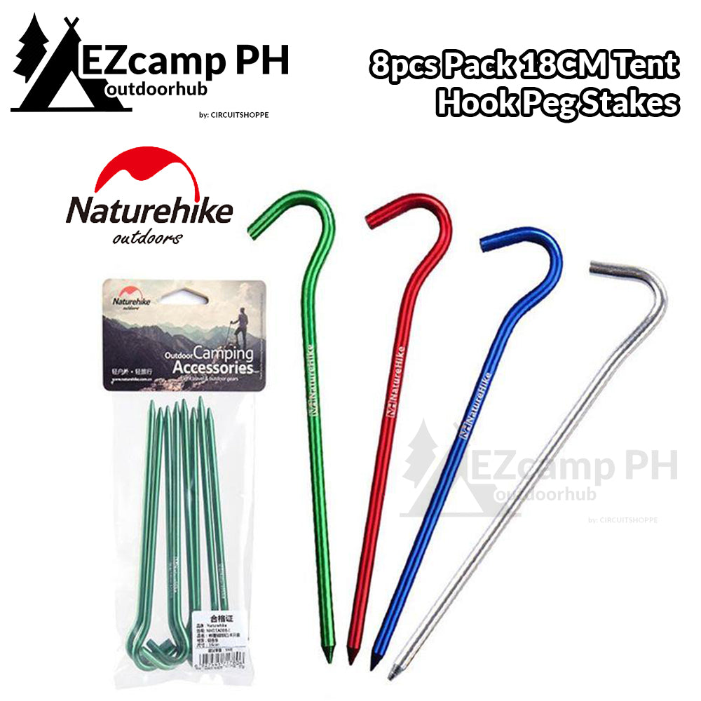 Naturehike 8pcs Pack 18CM Aluminum Alloy Tent Ground Wind Peg Hook Rope Metal Stakes Lighweight Portable for Camping Outdoor Camp Gazebo Canopy Tarp Nature Hike Pegs Nail Stake