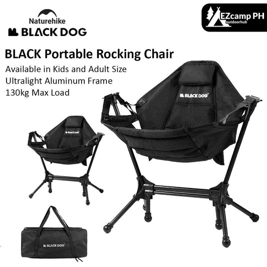 BLACKDOG by Naturehike Black Portable Rocking Chair Ultralight Steel Aluminum Oxford Cloth Kids Adult Size 130kg Max Load Folding Relax Recline Swing Outdoor Camping Seat Black Dog Nature Hike