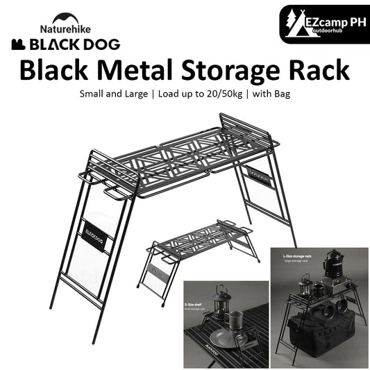 BLACKDOG by Naturehike Black Trapezoidal Metal Storage Rack Shelf Portable Outdoor Camping Equipment Shelves Small Large Load up to 50kg Heavy Duty Steel Iron with Storage Bag Black Dog Nature Hike