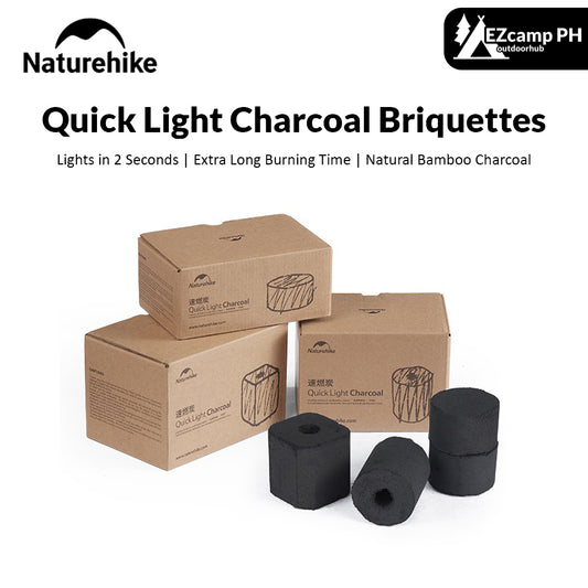 Naturehike Quick Light Charcoal Briquettes BBQ Grill Extra Long Burning Time 12pcs per Box Pack 3 Kinds Square Round Hollow and Solid Bamboo Coal