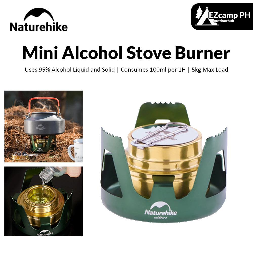 Naturehike Mini Alcohol Gas Fuel Stove with Carry Bag Lightweight Portable Outdoor Brass Spirit Burner Aluminum Stand Camping Picnic Backpacking Hiking Nature Hike