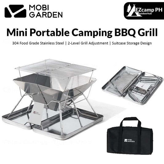 Mobi Garden Portable Mini Folding Charcoal Grill Stove Foldable Stainless Steel Fire Wood Burner Bonfire Pit Suitcase Design with Storage Bag