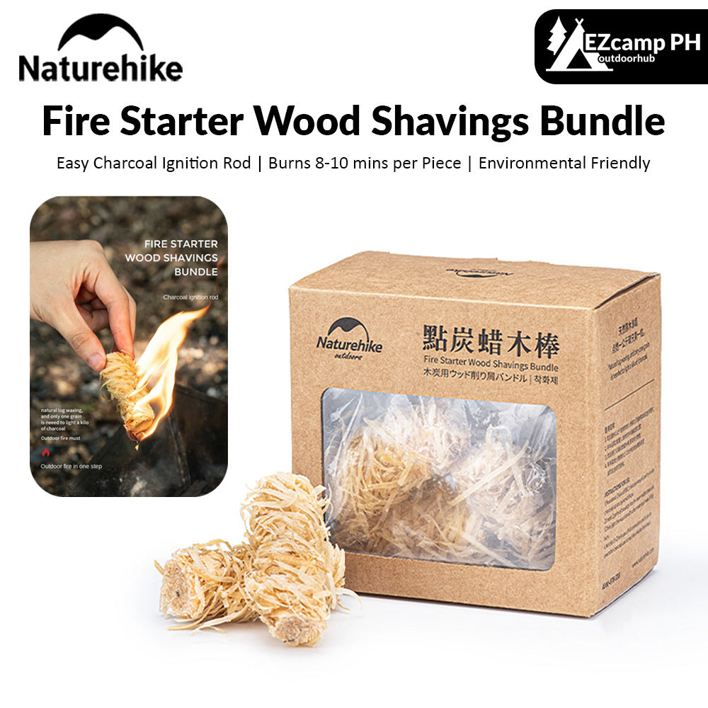 Naturehike Fire Starter Wood Shavings Bundle Box Kindling Rod Stick Easy Charcoal Ignition up to Long 10mins Burning Time BBQ Grill Cooking Flame Starting Tool Kit 12pcs Stick Flint per Box Outdoor Camping Nature Hike