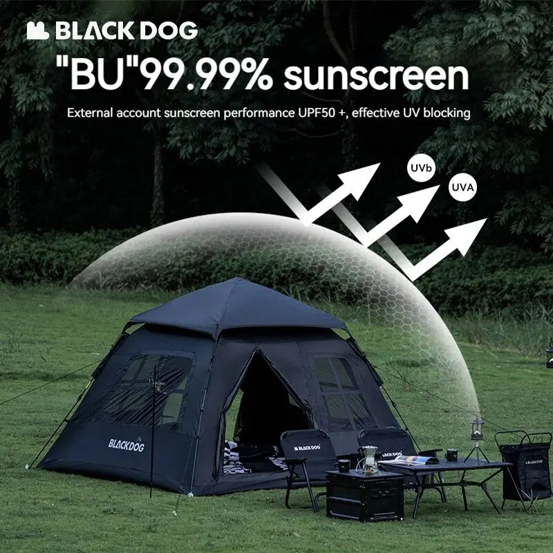 BLACKDOG by Naturehike 2 Doors 4 Windows Automatic 4 Person Camping Tent Auto Pop Up Fast Setup Poles Waterproof Outdoor Portable Folding Tent