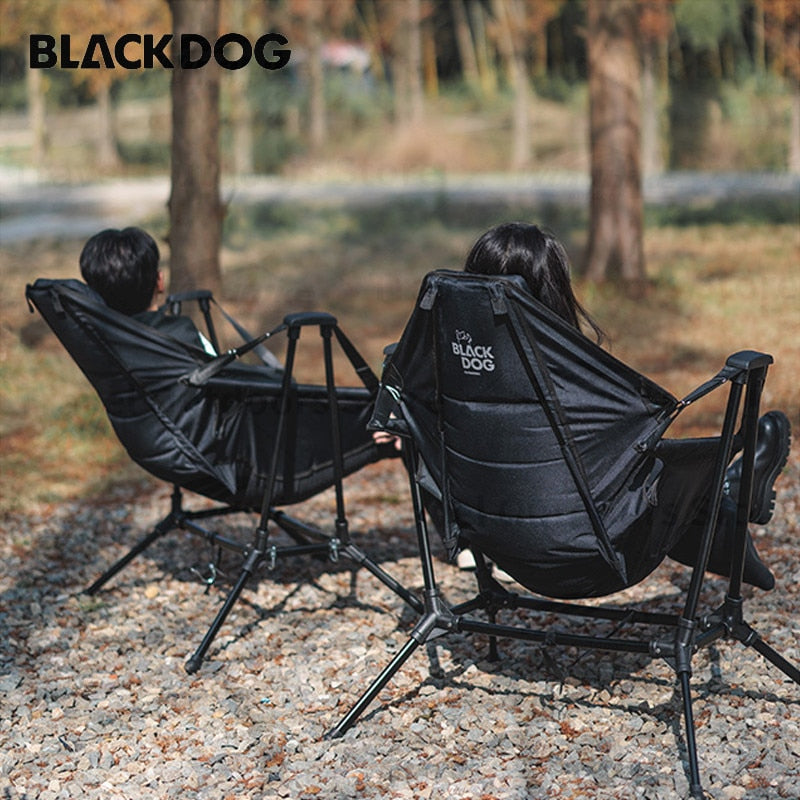 BLACKDOG by Naturehike Portable Folding Black Rocking Swing Chair with Pillow Adjustable 150kg Max Load Camping Picnic Chair 7075 Aluminum Recliner