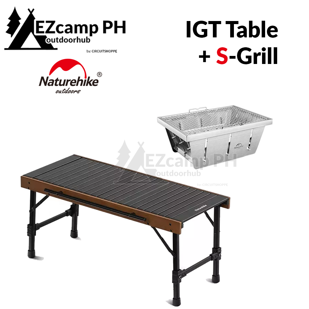 Naturehike IGT Combination Camping Outdoor Table Portable Folding with BBQ Grill or Gas Stove Bundle Set Foldable Wood Light Egg Roll Nature Hike