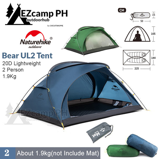 Naturehike Bear UL2 Camping Tent 2 Person Ultralight 20D Nylon Waterproof Double Door Travel Tent With Mat Outdoor Large Space