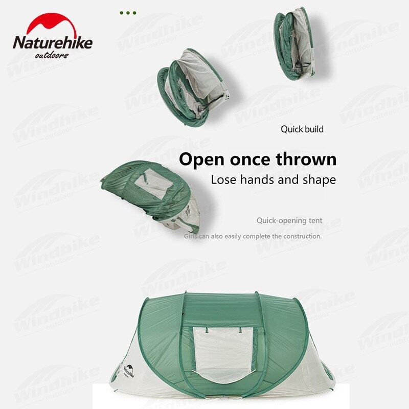 Naturehike 3 to 4 Persons Pop Up Quick Fast Open Automatic Tunnel Camping Tent Portable 2 Doors Large Space Auto Waterproof Tent Folding Storage