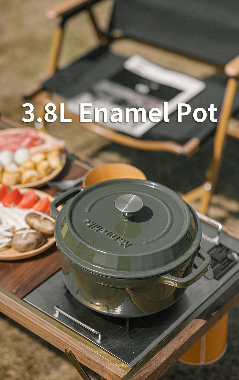 Naturehike Outdoor Picnic Enamel Pot 3.8L High Capacity Home Kitchenware Travel Camping Cast Iron Pot With Anti Scald Clip