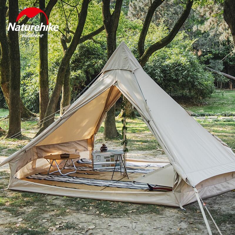 Naturehike BRIGHTEN Series 6.4 Blended Cotton Pyramid Bell Camping Glamping Tent 6.4m² Family Waterproof Outdoor Luxury Shelter for 4 to 6 Person Tipi