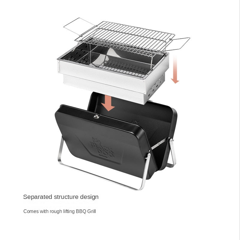 BLACKDOG by Naturehike Portable Black Suitcase Type Charcoal Folding BBQ Grill Outdoor Camping Foldable Lightweight Heavy Duty Stainless Steel Griller