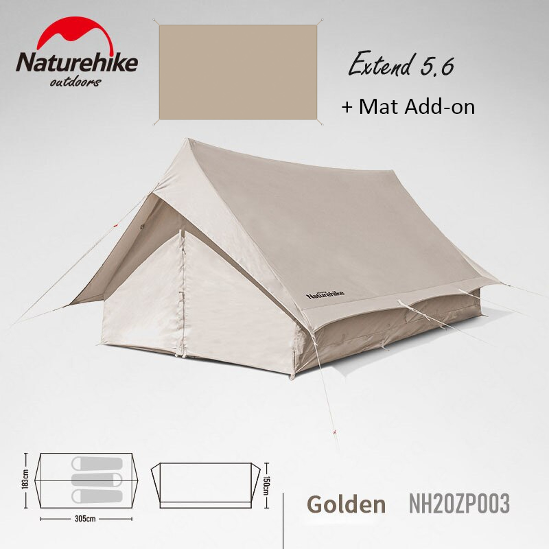 Naturehike EXTEND Series 5.6 Blended Cotton Canvas Eaves A-Roof 5.6m­² Waterproof Camping Glamping Outdoor Tent Premium Family Group for 3 to 4 Person