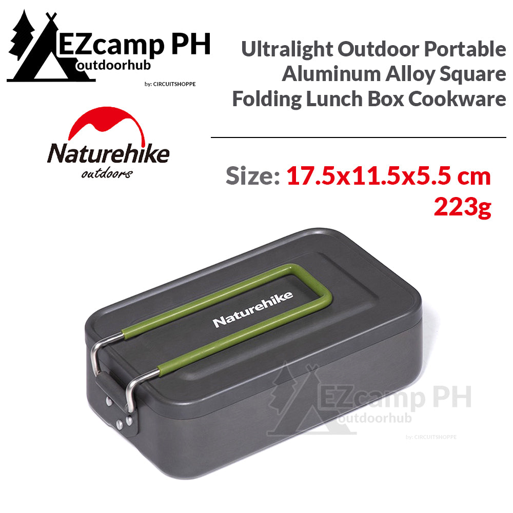 Naturehike Outdoor Portable Aluminum Alloy Square Lunch Box Hiking Camping Food Storage Cookware Folding Handle Picnic Hiking Lightweight Cooking Pot