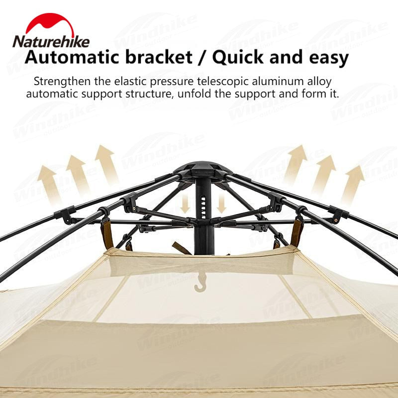 Naturehike Outdoor Camping Beach Tent 210T Automatic Quick Build Poles 2-Way Dry Wet Separation Changing Shower Toilet Comfort Room Multi Purpose Tent