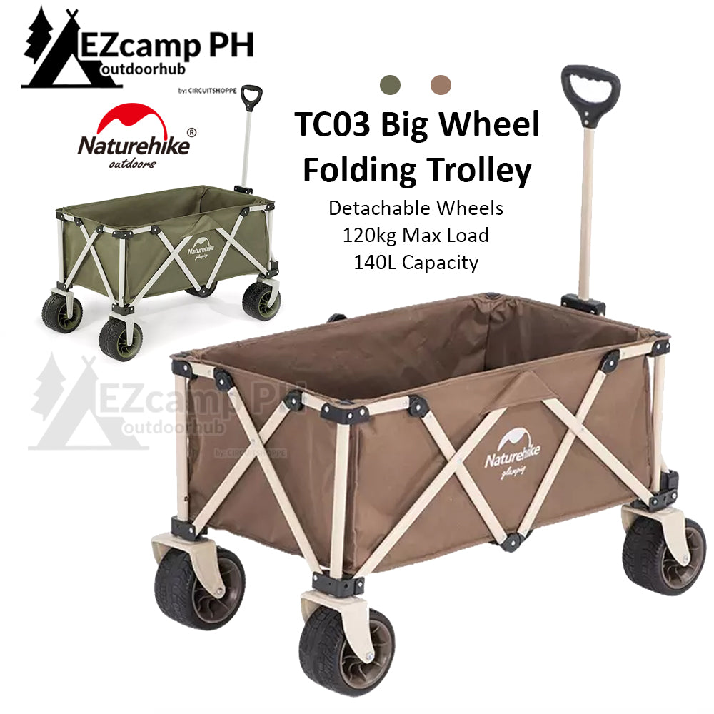 Naturehike TC03 140L Capacity Portable 4 Way Folding Camping Outdoor Trolley Cart 120kg Max Load Big Large Detachable Wheels Wagon