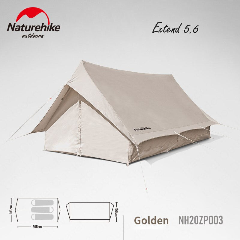 Naturehike EXTEND Series 5.6 Blended Cotton Canvas Eaves A-Roof 5.6m­² Waterproof Camping Glamping Outdoor Tent Premium Family Group for 3 to 4 Person