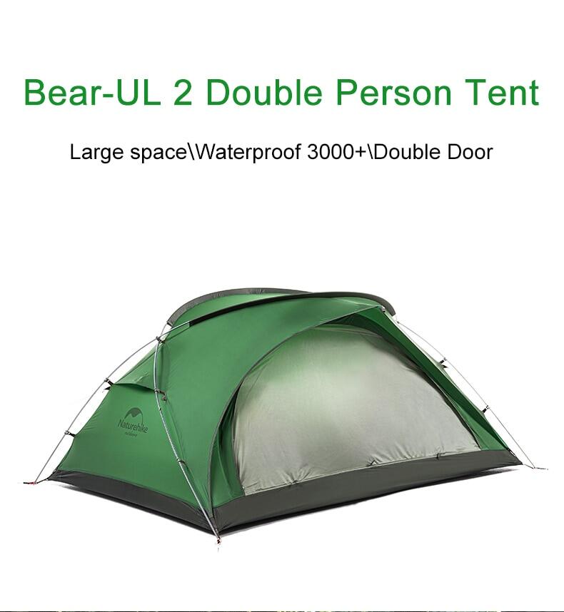 Naturehike Bear UL2 Camping Tent 2 Person Ultralight 20D Nylon Waterproof Double Door Travel Tent With Mat Outdoor Large Space