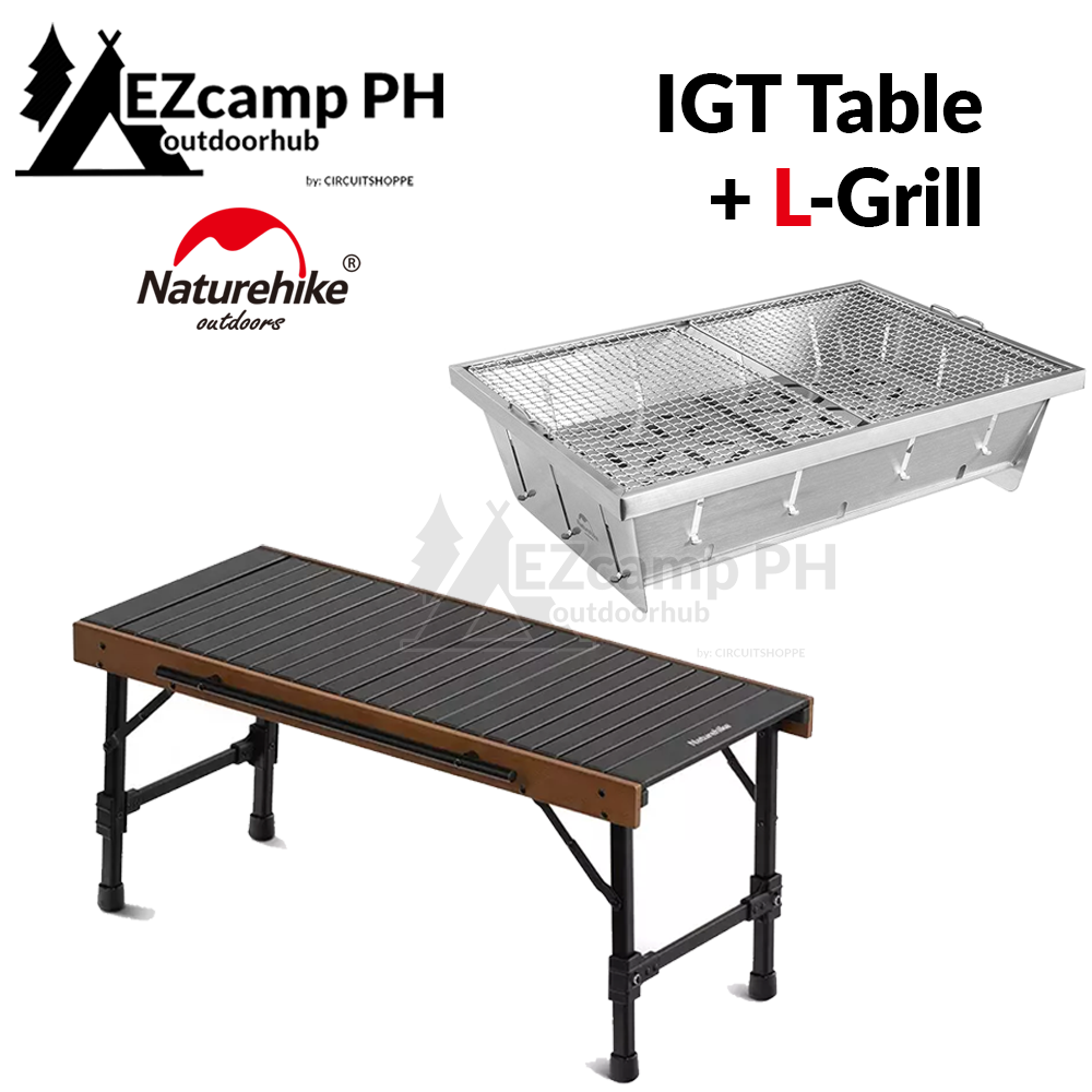 Naturehike IGT Combination Table Outdoor Portable Folding Picnic BBQ Aluminum Alloy Table Combined With BBQ Grill Or Gas Stove Bundle Set Loab Bearing Up to 30kg Foldable Wood Light Egg Roll Camping Hiking Beach Travel Original Nature Hike