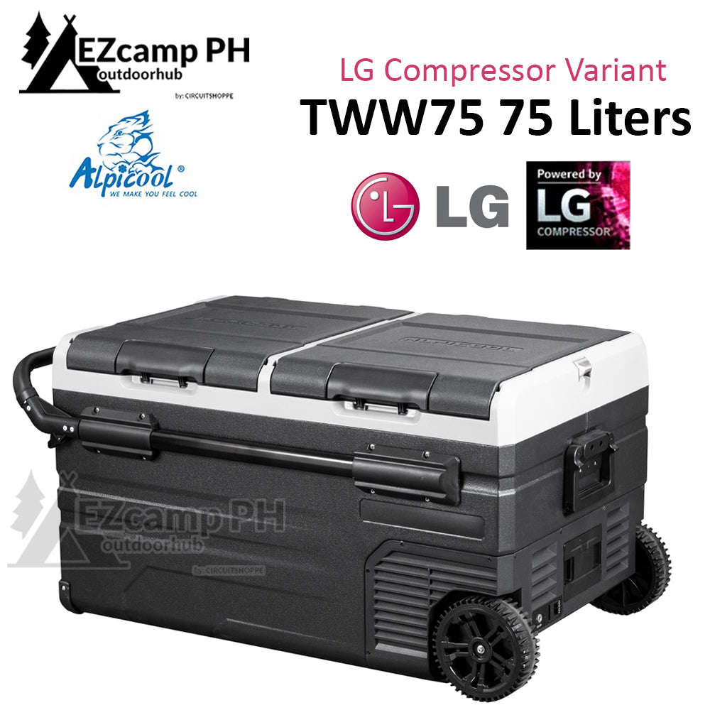 ALPICOOL TWW Series TWW75 75L 12V 24V DC Car RV Dual Zone 2 Door Wheel Trolley Portable Camping Refrigerator LG Compressor Cooler Ref Fridge Freezer